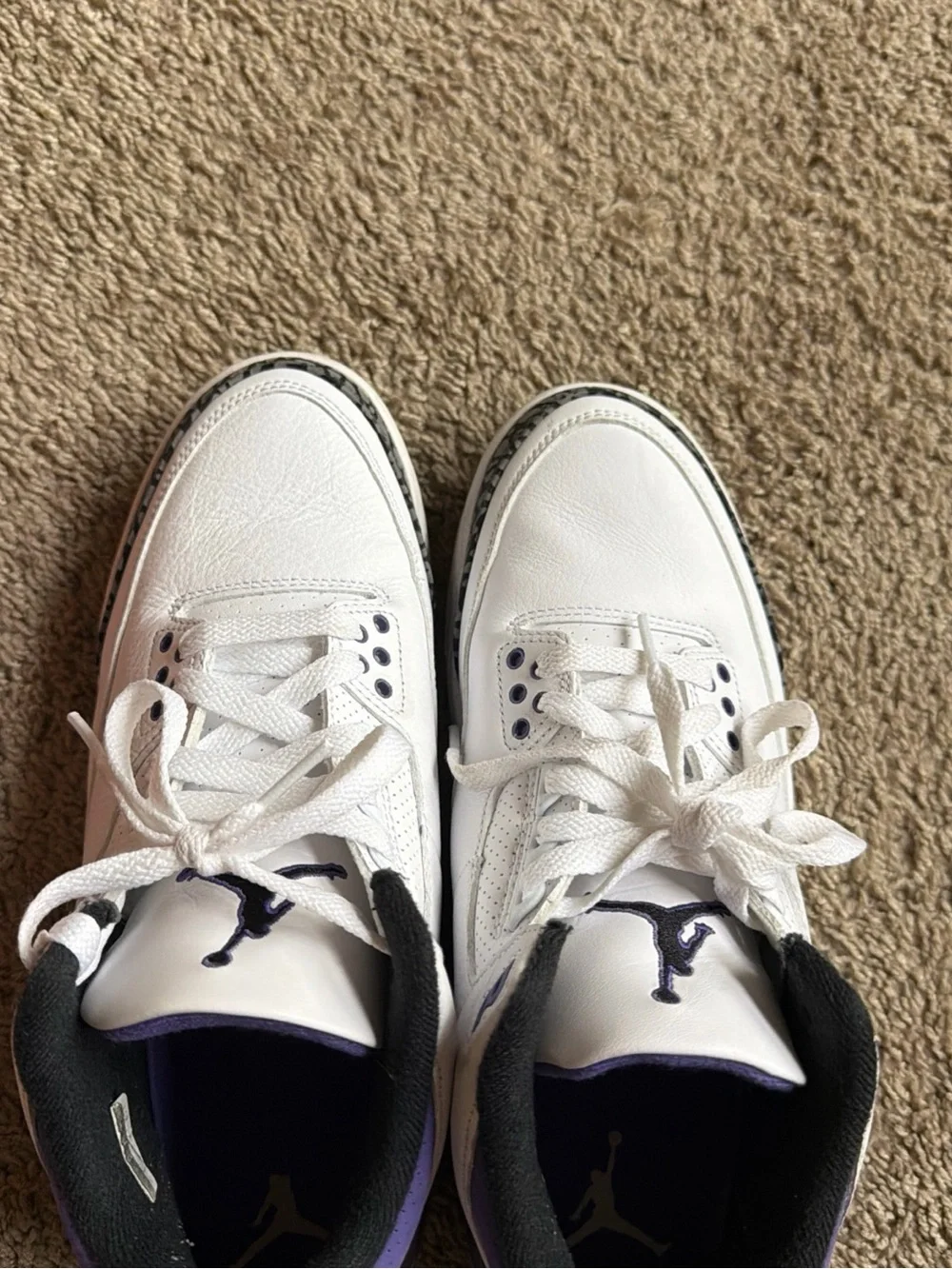 Jordan White and Purple Retro Basketball Sneakers with Elephant Print